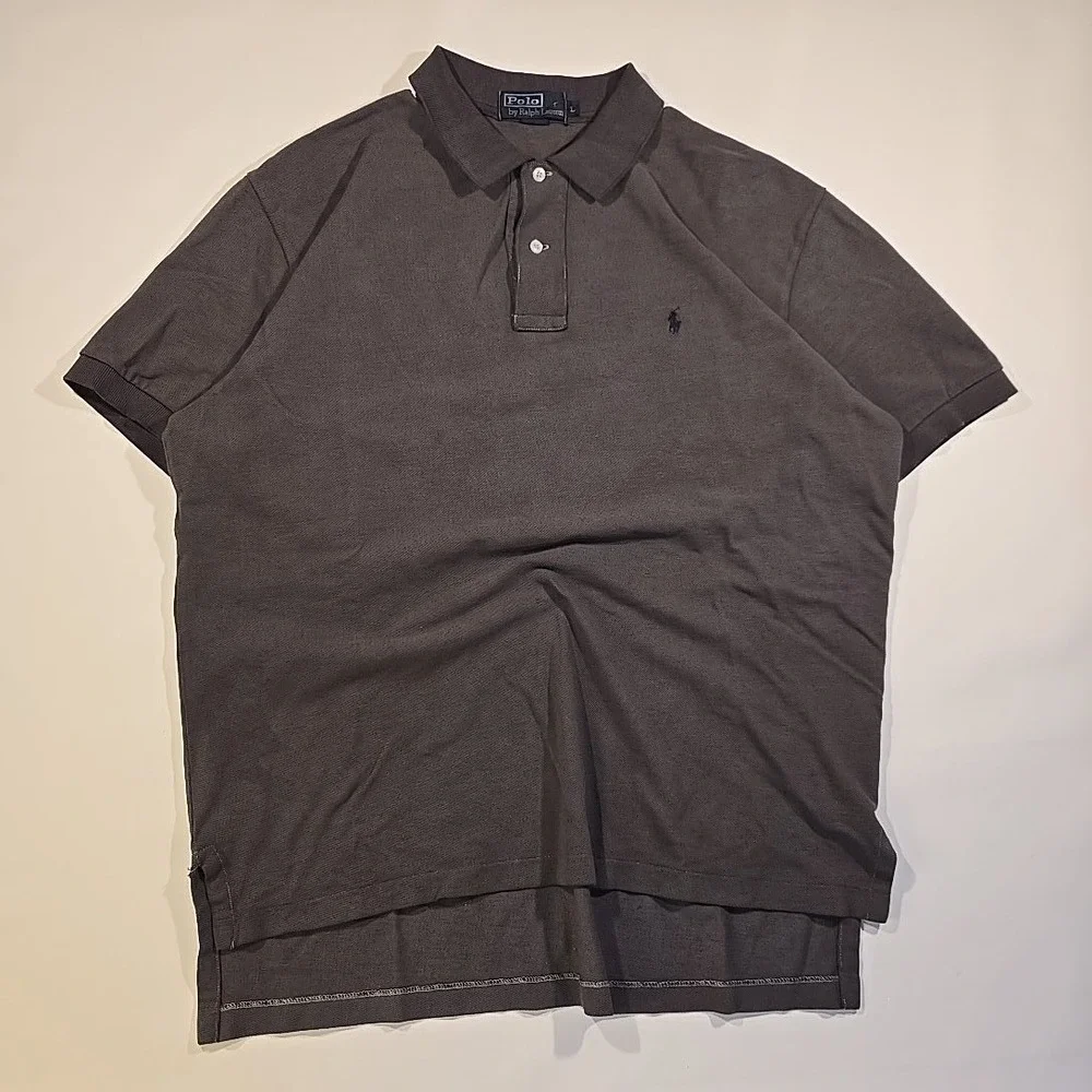 VTG Polo Ralph Lauren‎ Men L Polo Shirt Single Stitch Custom Black Dye Job Gray